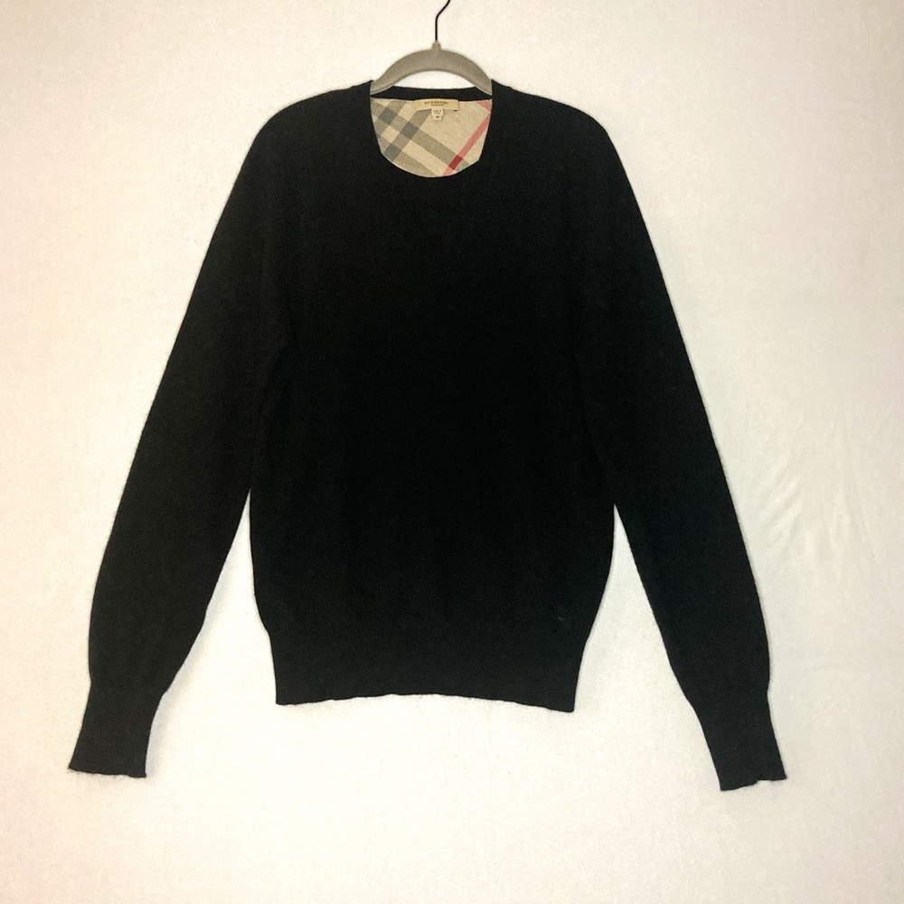Burberry London 100% Cashmere Black V Neck Sweater M Medium Excellent Condition